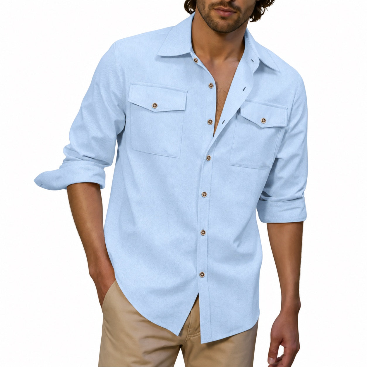 Men's Dual-Pocket Utility Shirt Long Sleeve Relaxed Fit