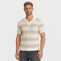 Men's Striped Knit Polo Open Collar Short Sleeve