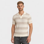 Men's Striped Knit Polo Open Collar Short Sleeve