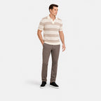 Men's Striped Knit Polo Open Collar Short Sleeve