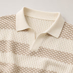Men's Striped Knit Polo Open Collar Short Sleeve