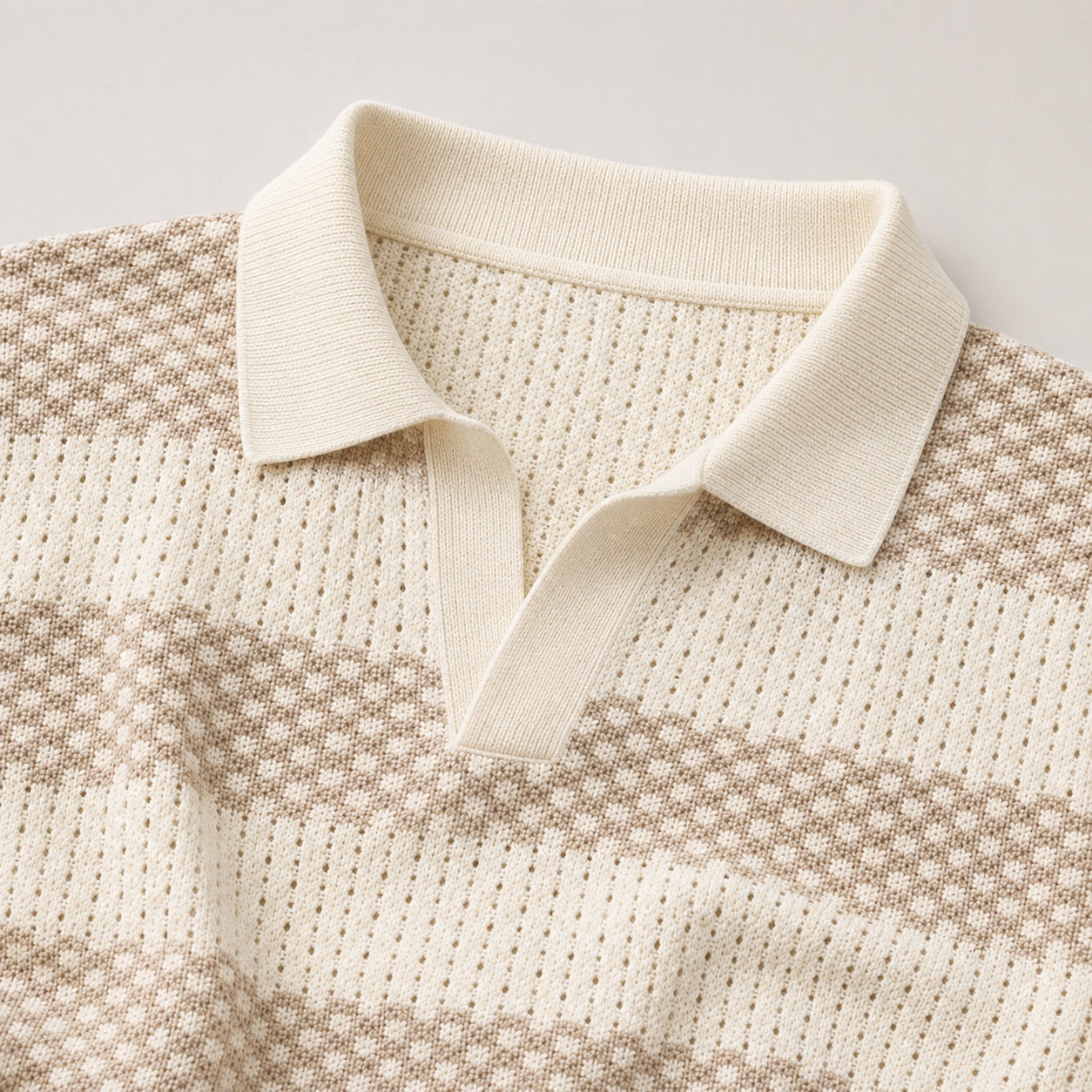 Men's Striped Knit Polo Open Collar Short Sleeve