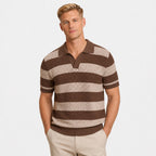 Men's Striped Knit Polo Open Collar Short Sleeve