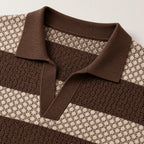 Men's Striped Knit Polo Open Collar Short Sleeve