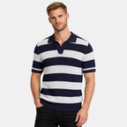 Men's Striped Knit Polo Open Collar Short Sleeve
