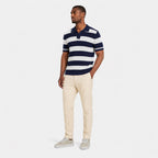 Men's Striped Knit Polo Open Collar Short Sleeve