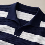 Men's Striped Knit Polo Open Collar Short Sleeve