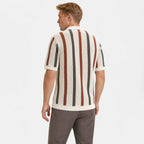 Men's Stripe Knit Polo Open Collar Short Sleeve Relaxed Fit