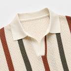 Men's Stripe Knit Polo Open Collar Short Sleeve Relaxed Fit