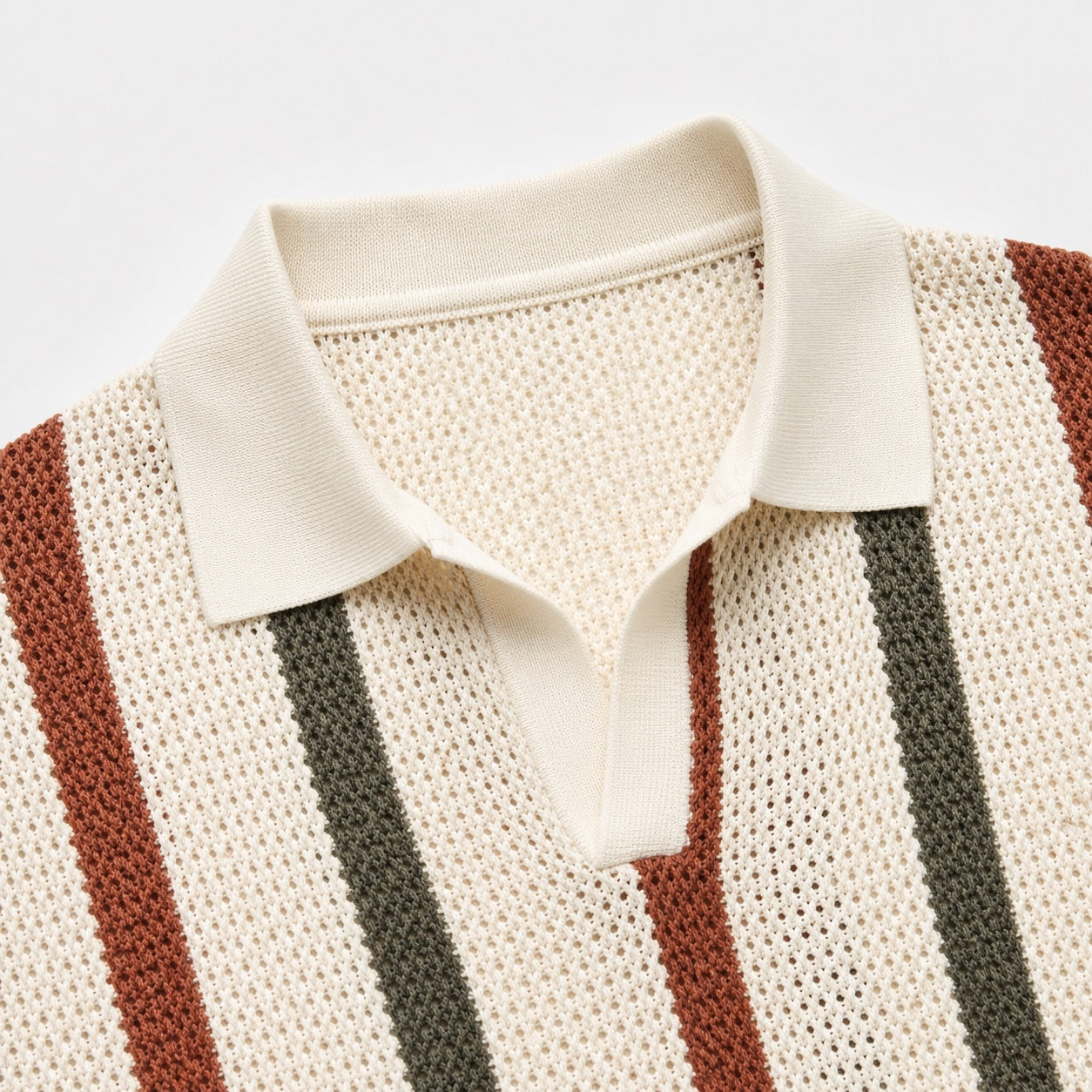 Men's Stripe Knit Polo Open Collar Short Sleeve Relaxed Fit