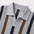 Men's Stripe Knit Polo Open Collar Short Sleeve Relaxed Fit