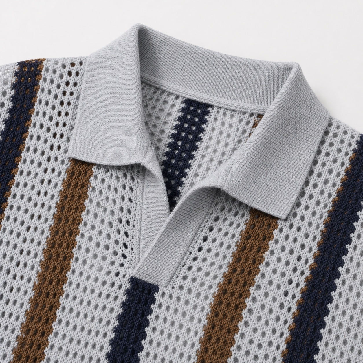 Men's Stripe Knit Polo Open Collar Short Sleeve Relaxed Fit