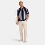 Men's Stripe Knit Polo Open Collar Short Sleeve Relaxed Fit