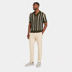 Men's Stripe Knit Polo Open Collar Short Sleeve Relaxed Fit
