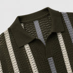 Men's Stripe Knit Polo Open Collar Short Sleeve Relaxed Fit