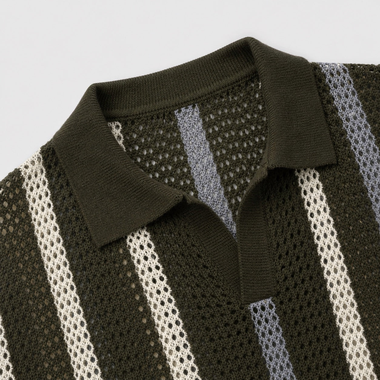 Men's Stripe Knit Polo Open Collar Short Sleeve Relaxed Fit