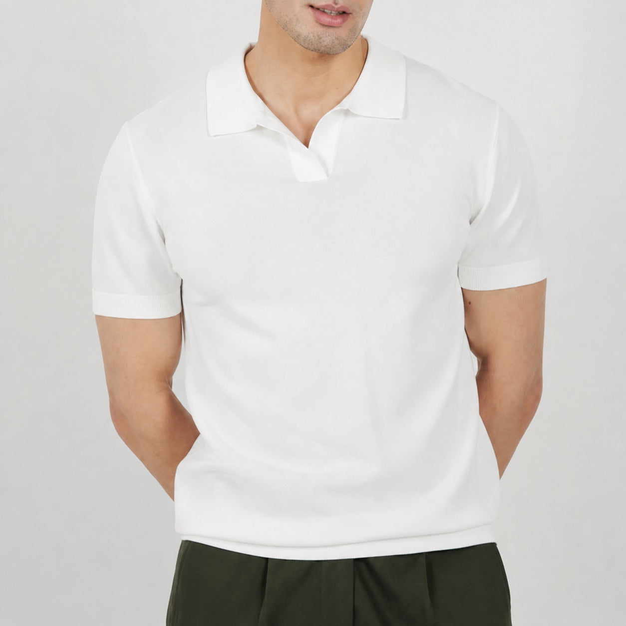 Men's Fine-Knit Polo Open Collar Short Sleeve Regular Fit