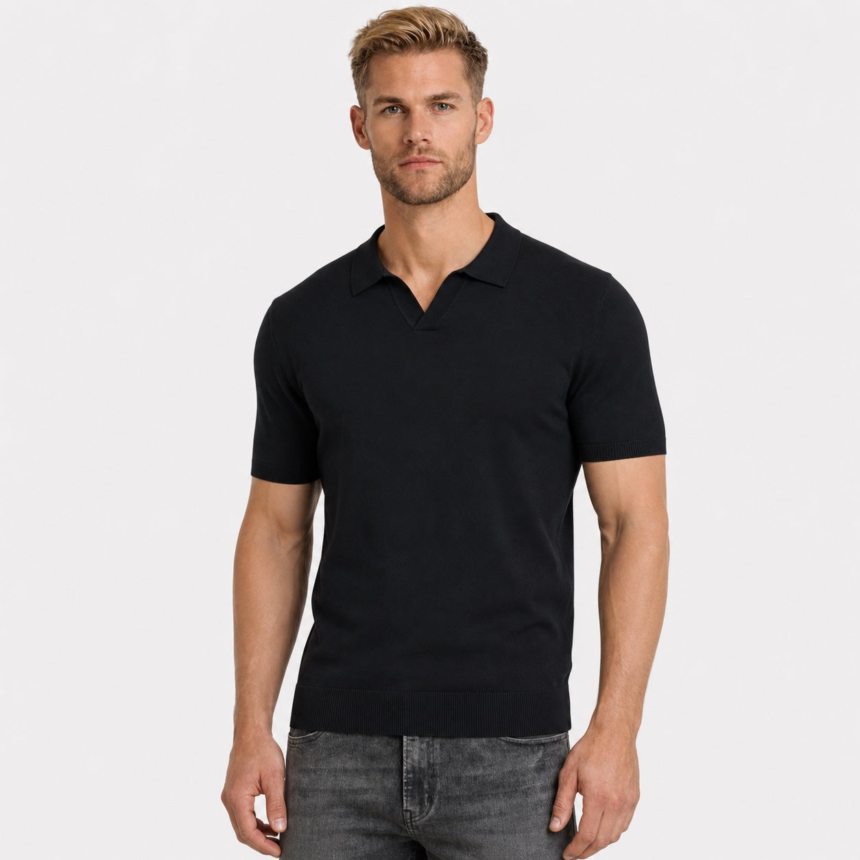 Men's Fine-Knit Polo Open Collar Short Sleeve Regular Fit