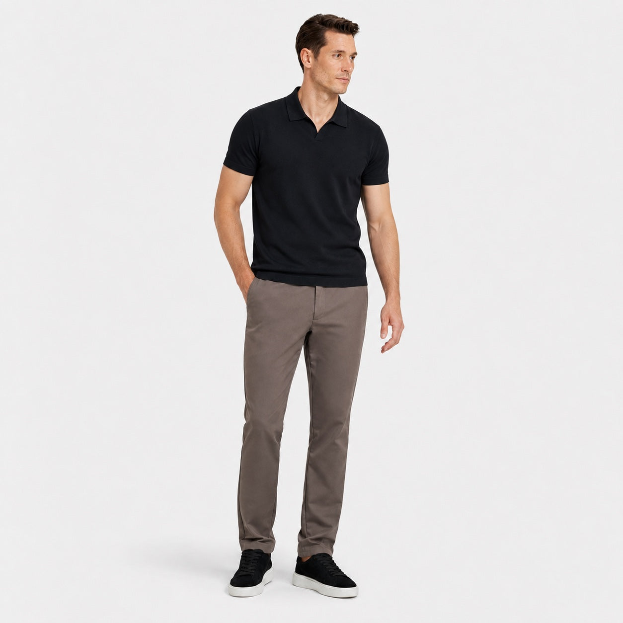 Men's Fine-Knit Polo Open Collar Short Sleeve Regular Fit