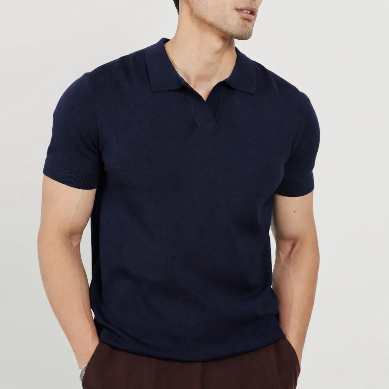 Men's Fine-Knit Polo Open Collar Short Sleeve Regular Fit
