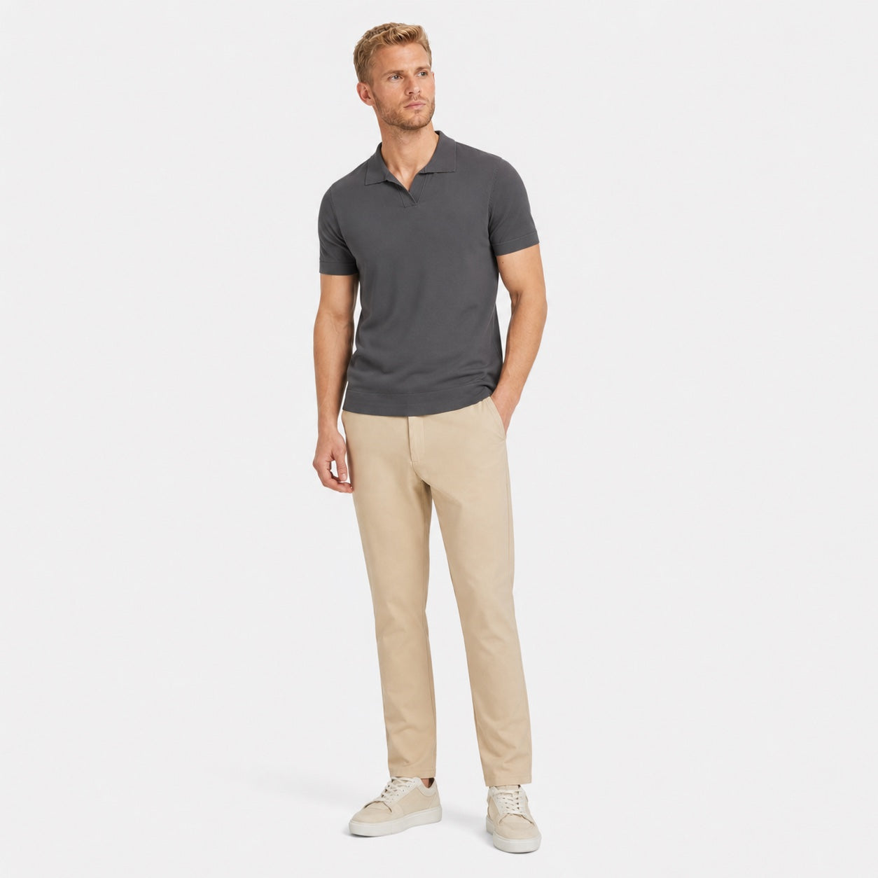 Men's Fine-Knit Polo Open Collar Short Sleeve Regular Fit