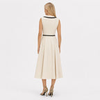 Women's Buttoned Contrast Collar Midi Dress A-Line Fit