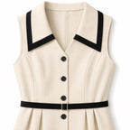 Women's Buttoned Contrast Collar Midi Dress A-Line Fit