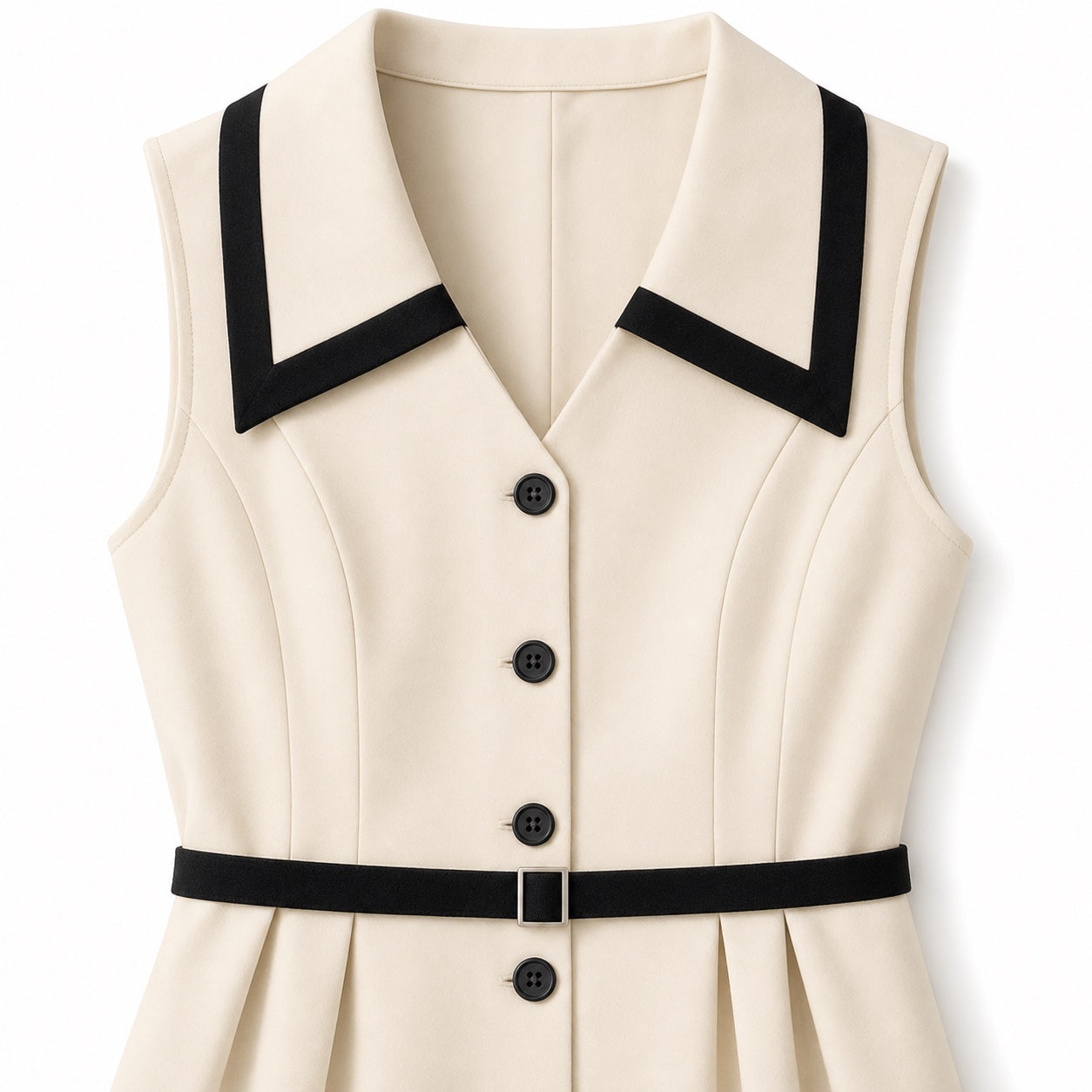 Women's Buttoned Contrast Collar Midi Dress A-Line Fit