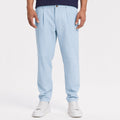 Men's light blue pinstripe pleated trousers front view