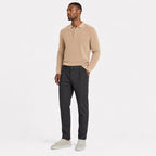Men's black pinstripe pleated trousers full front view