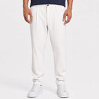 Men's white pinstripe pleated trousers front view