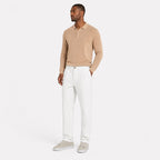 Men's white pinstripe pleated trousers full front view