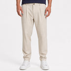 Men's beige pinstripe pleated trousers front view