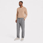 Men's grey pinstripe pleated trousers full front view