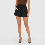 Black paperbag-waist shorts front