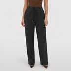 Black linen-look drawstring trousers front