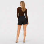 Black button-detail wrap-front skort back