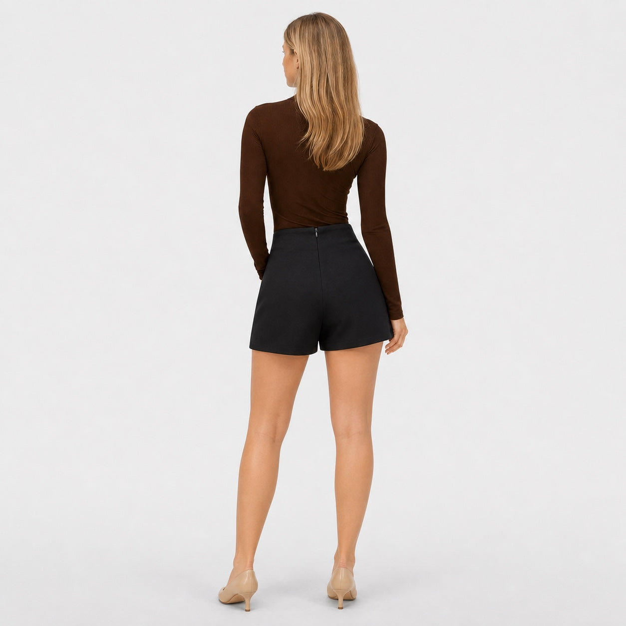 Black button-detail wrap-front skort back