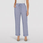 Blue striped drawstring cropped trousers front