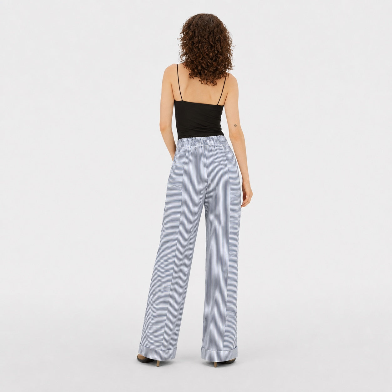 Blue striped drawstring cropped trousers back