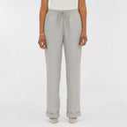 Grey linen-look drawstring trousers front