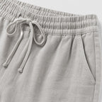 Grey linen-look drawstring trousers detail