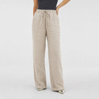 Khaki linen-look drawstring trousers front
