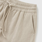 Khaki linen-look drawstring trousers detail