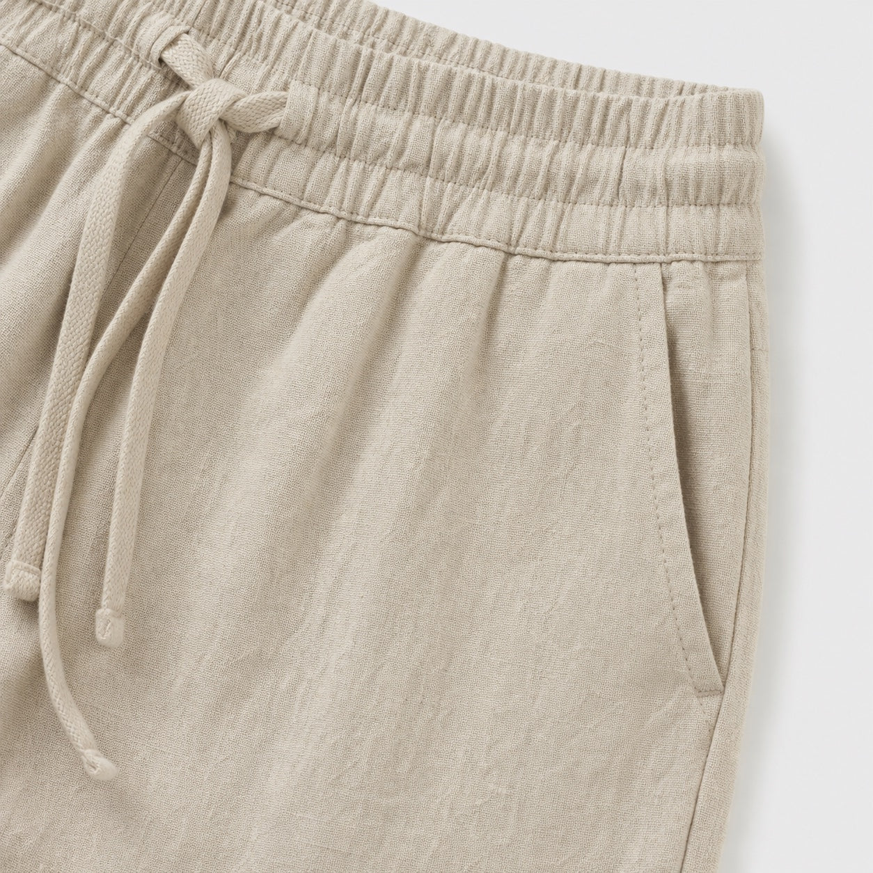 Khaki linen-look drawstring trousers detail