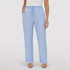 Sky Blue linen-look drawstring trousers front