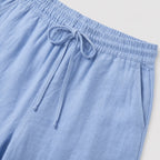 Sky Blue linen-look drawstring trousers detail