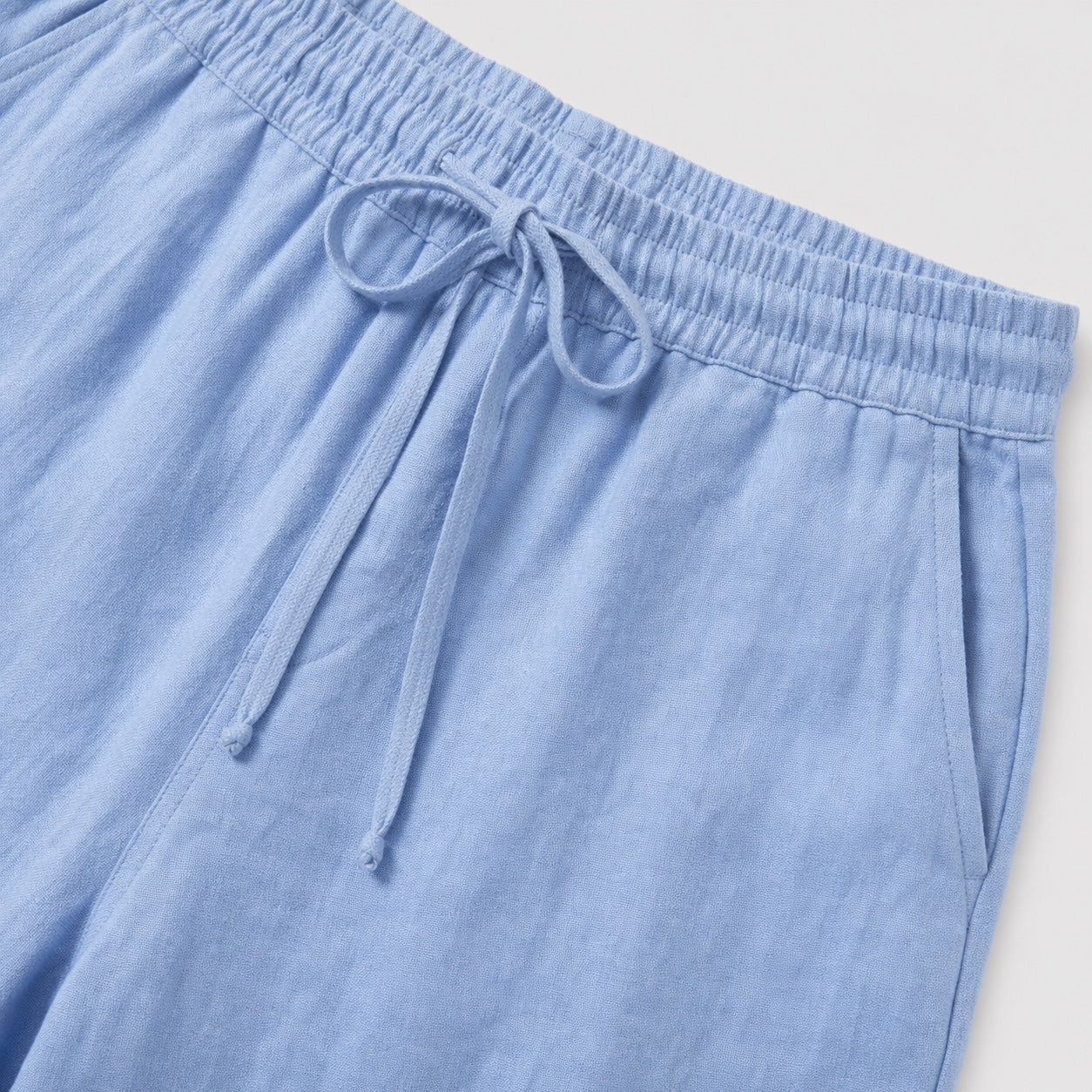 Sky Blue linen-look drawstring trousers detail