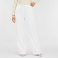 White linen-look drawstring trousers front