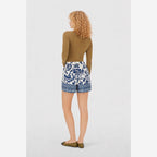 White and blue botanical shorts back